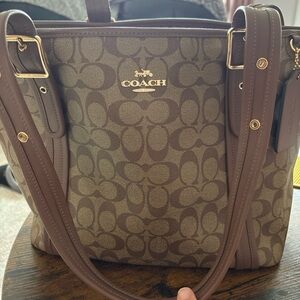 Coach Brown Monogram Tote with Leather Trim